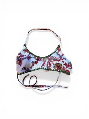 Printed Paisley Halter Bikini Top - White & Pink